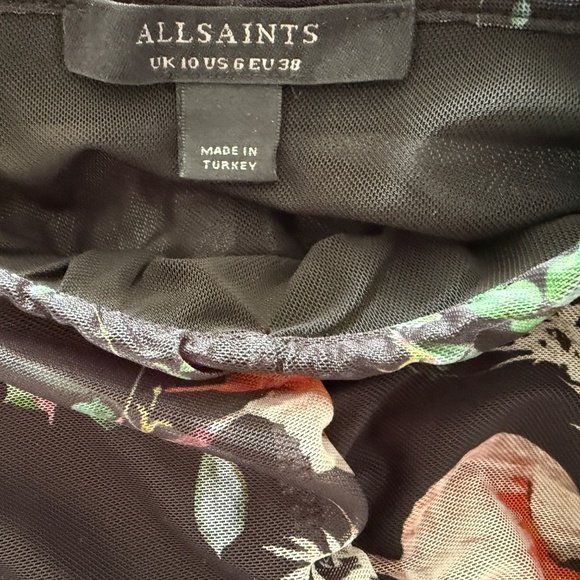 AllSaints Tessia Fabia Ruched Midi Skirt | Black Floral | Size US 6 - Picture 6 of 9